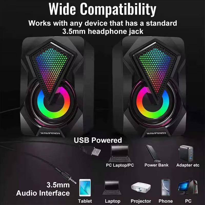 New X2 Computer Speaker, Illuminated Desktop Laptop, Multimedia Mini Wired RGB Speaker