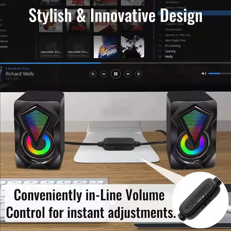 New X2 Computer Speaker, Illuminated Desktop Laptop, Multimedia Mini Wired RGB Speaker