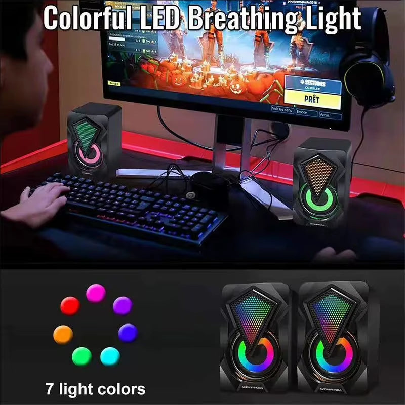 New X2 Computer Speaker, Illuminated Desktop Laptop, Multimedia Mini Wired RGB Speaker