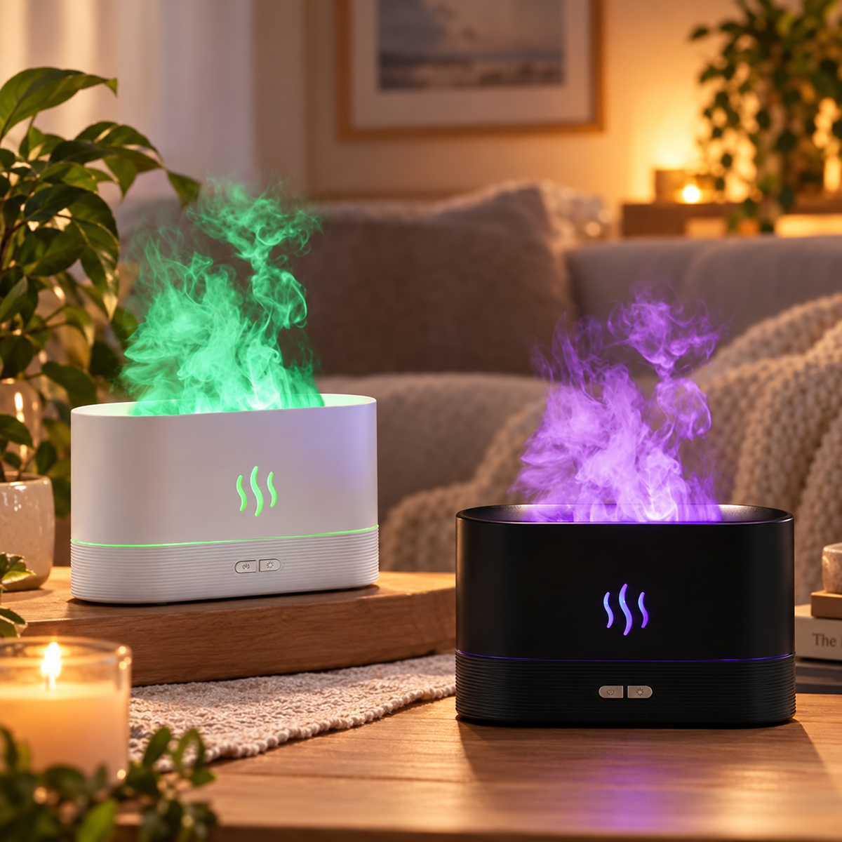 USB Ultrasonic Flame Humidifier and Defuser LED Colorful Fire Flame Astetic with Aroma