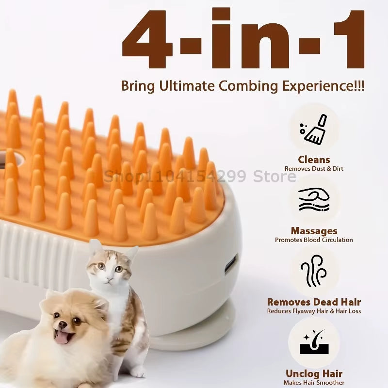 3 in 1 Pet Electric Steam Brush Cat and Dog Cleaning Spray Massage Grooming Comb Retractable Handle Pet Hair Removal Beautybrush