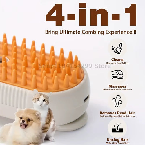 3 in 1 Pet Electric Steam Brush Cat and Dog Cleaning Spray Massage Grooming Comb Retractable Handle Pet Hair Removal Beautybrush